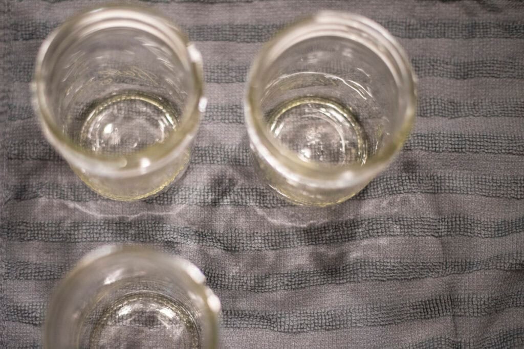 Jars on a tea towel.