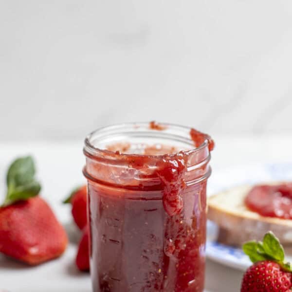 A jar of strawberry jam.