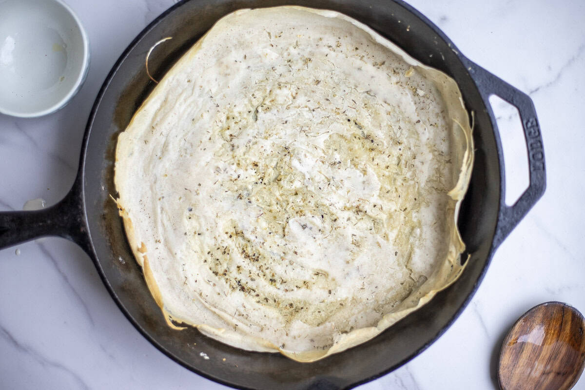 Discard crust in a hot cast iron skillet.