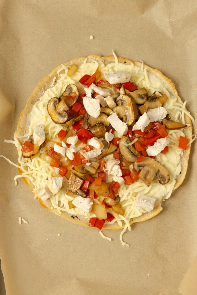 Toppings added to a pizza.