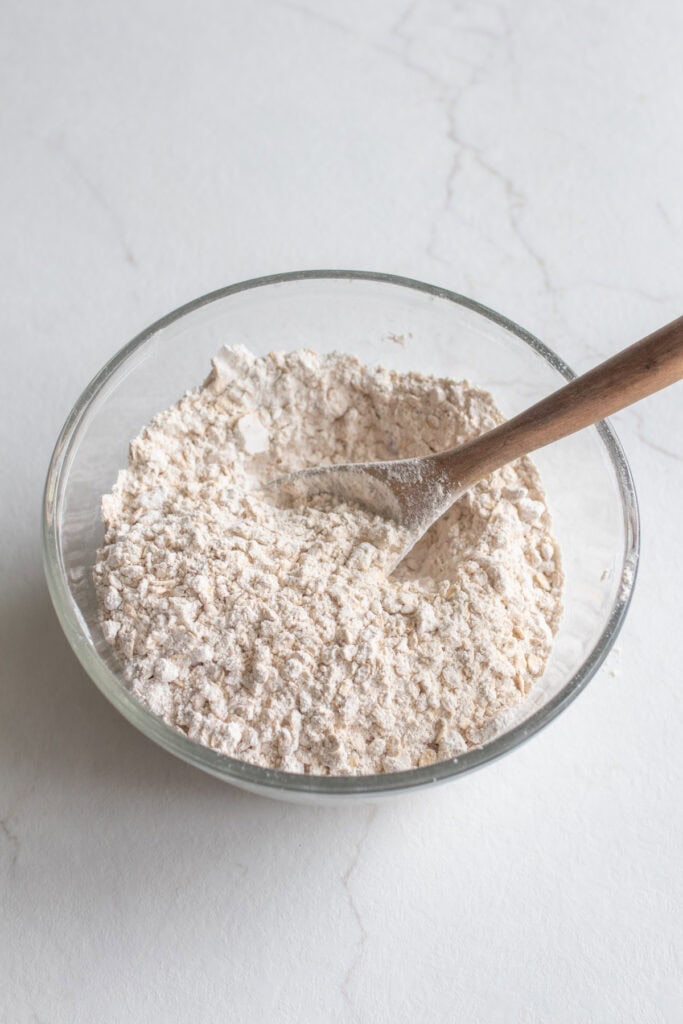 Dry ingredients mixed together in a bowl.