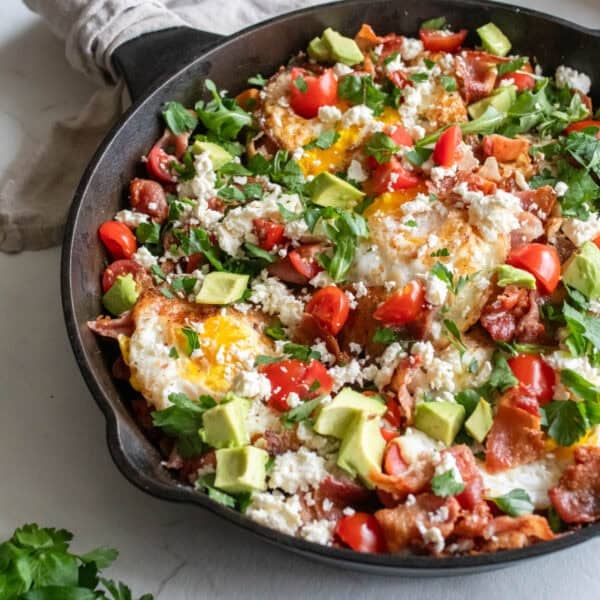 vegetables cooked in a cast iron skillet.