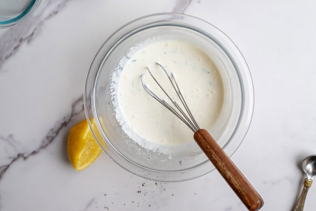 Ranch dressing mixed in a bowl.