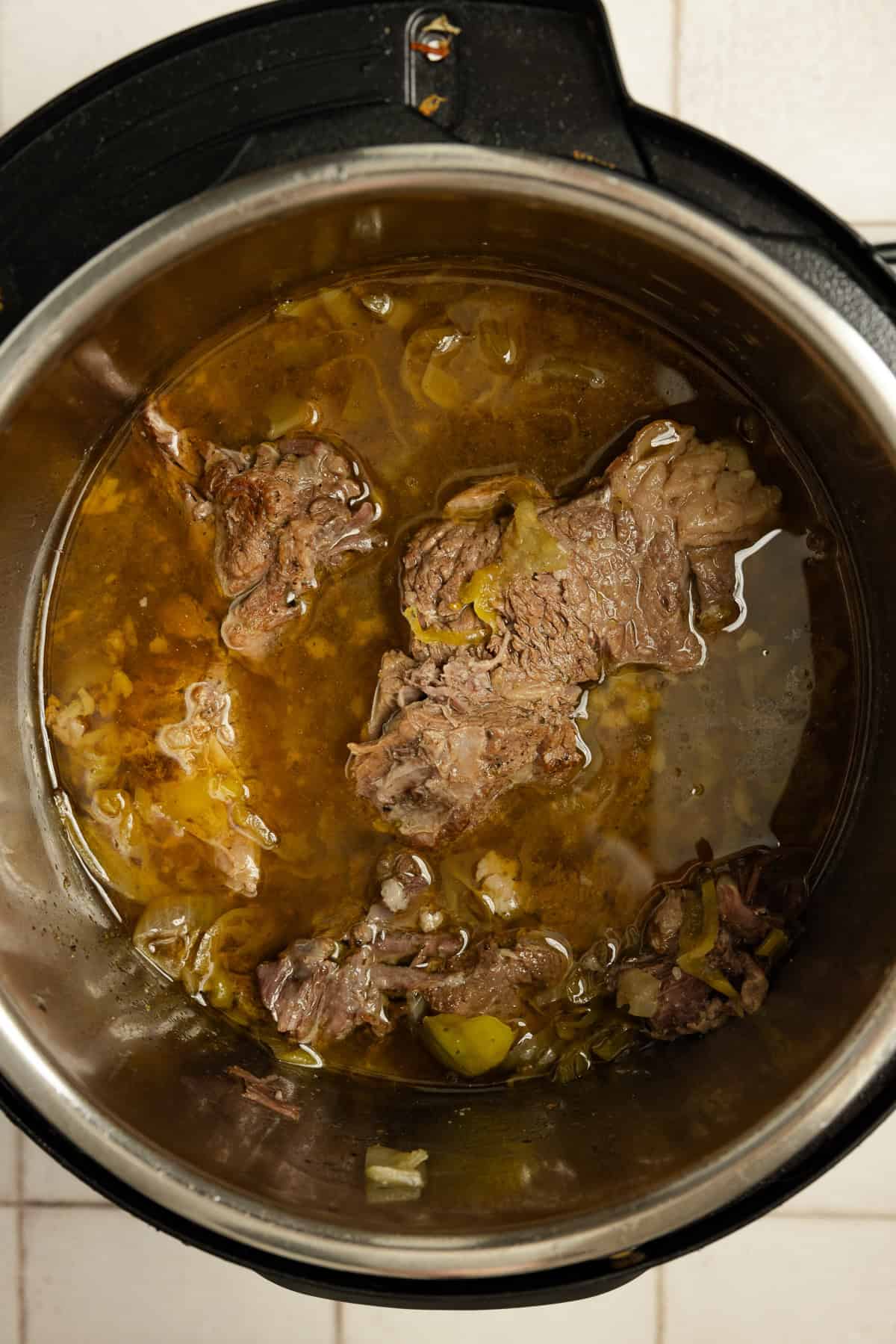 Beef cooked in an instant pot.