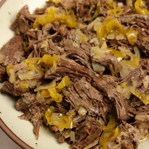 Italian beef on a plate.