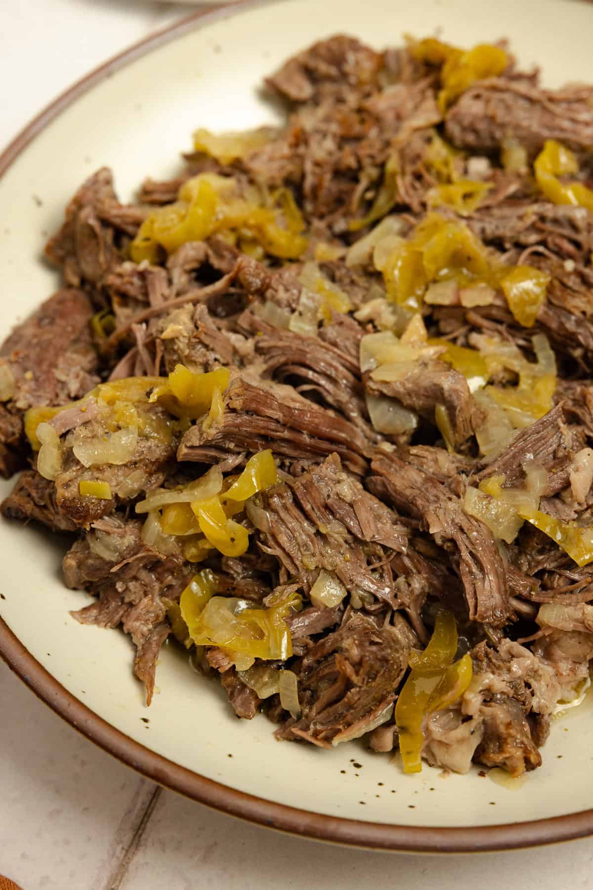 Italian beef on a plate.