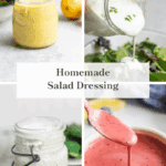 four images of salad dressings.