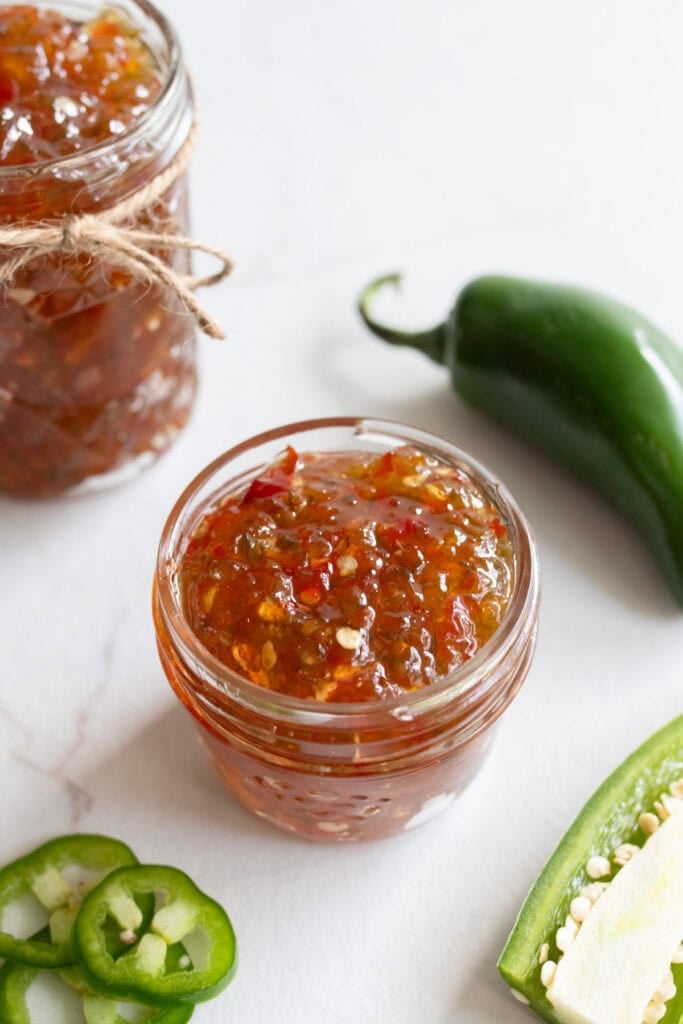 Pepper jelly in a small mason jar
