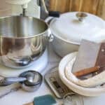 sourdough baking tools on the countertop.