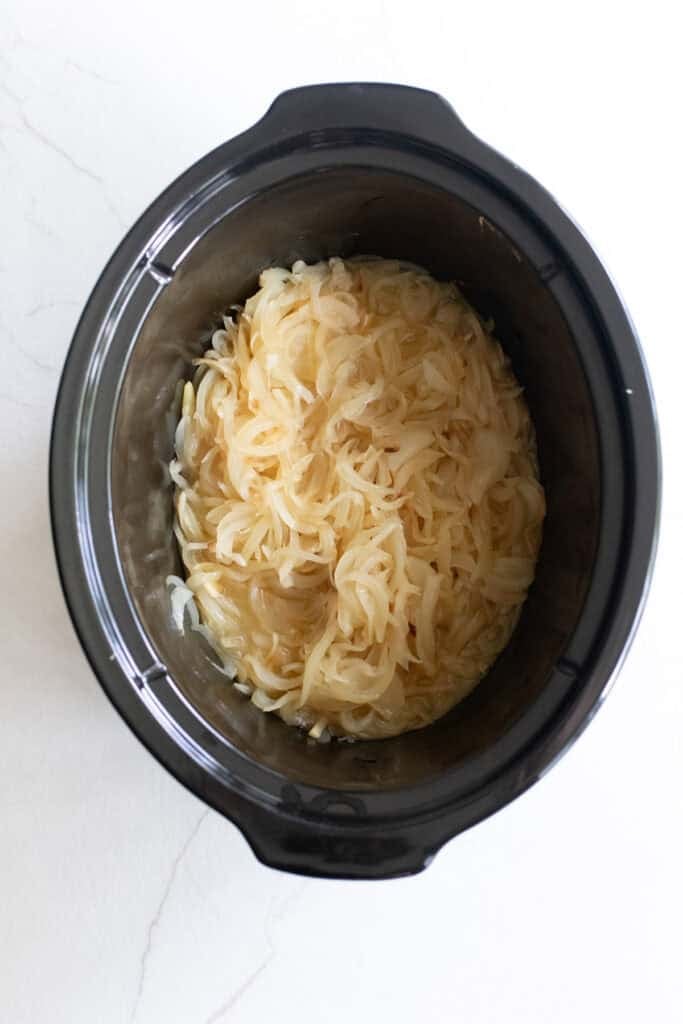 Onions that have been caramelized in a slow cooker