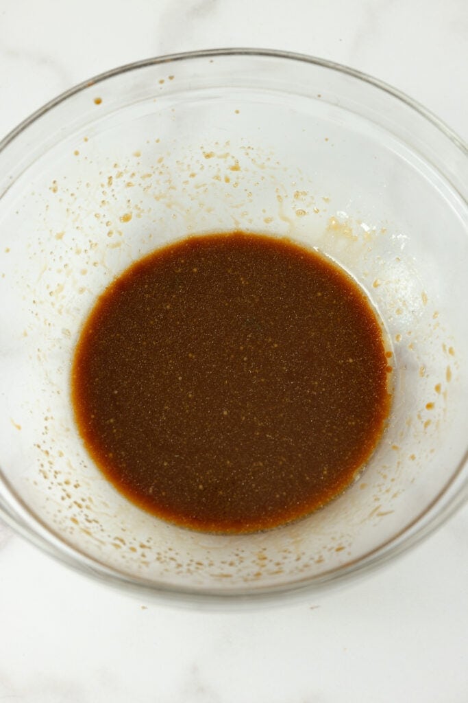 Korean beef sauce in a glass bowl.