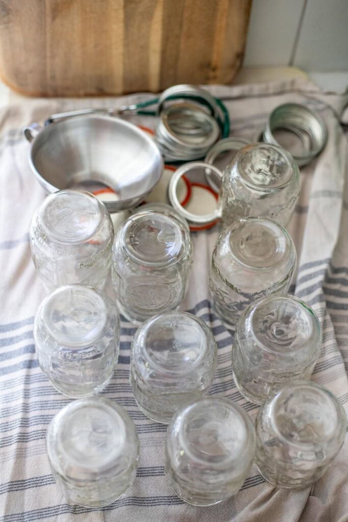 Jars, funnels, lids and rings to water bath can with.