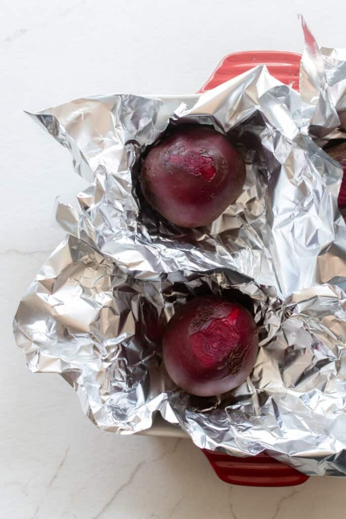 Beets in aluminum foil.