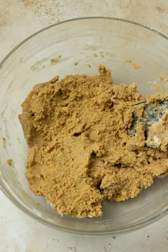 Cookie dough mixed together in a bowl.