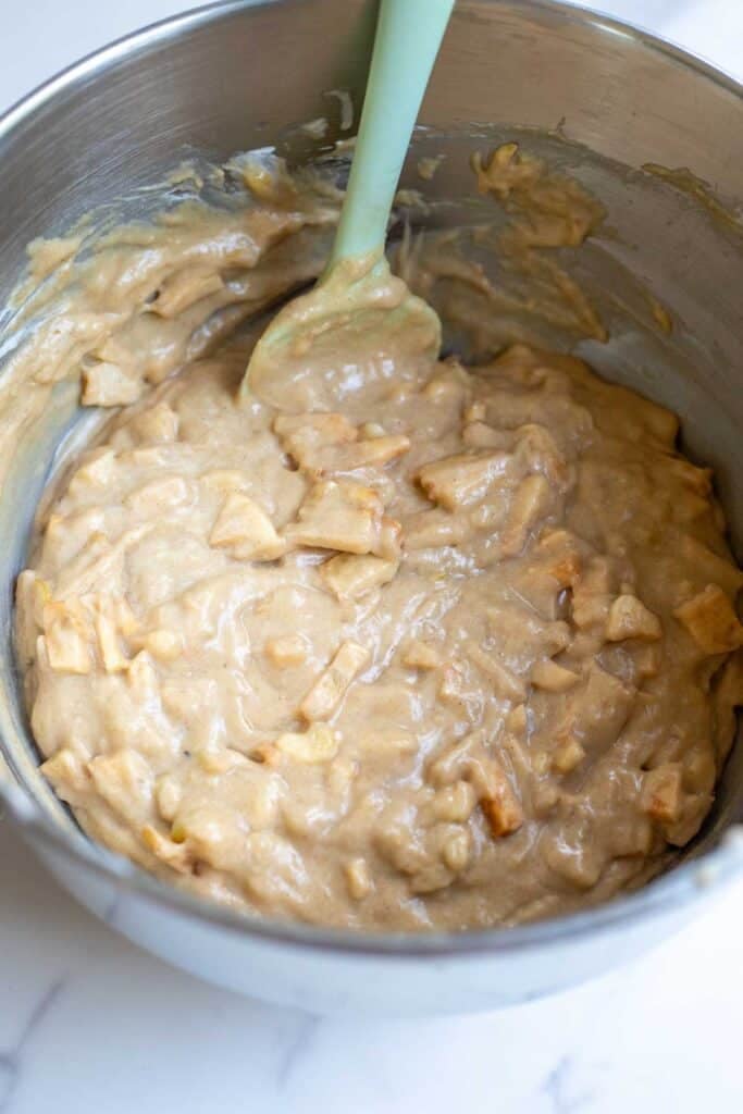 Apples folded into the banana muffin batter.