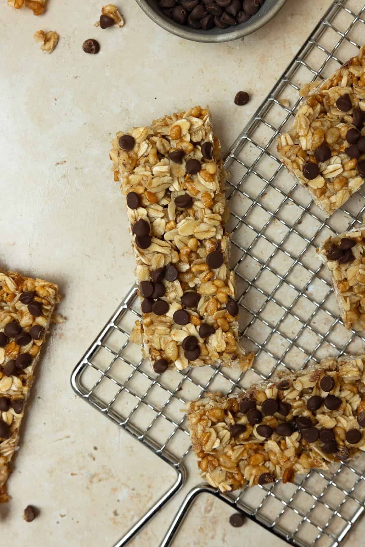 Granola bars on a cooling rack.