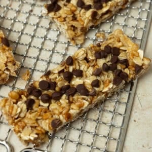 Granola bars on a cooling rack.