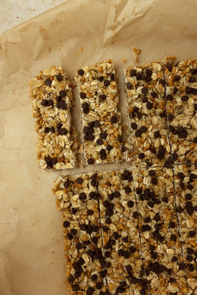 Granola bars cut into rectangles.