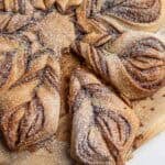 a sourdough cinnamon star dusted with powdered sugar.