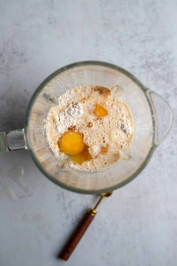 Flour, eggs, milk, sugar, vanilla, and salt in a blender.