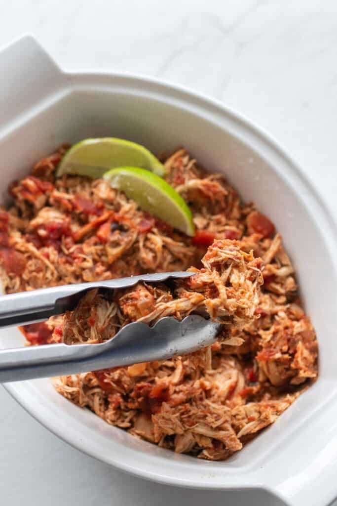 Shredded chicken in sauce.