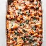 Baked ziti out of the oven.