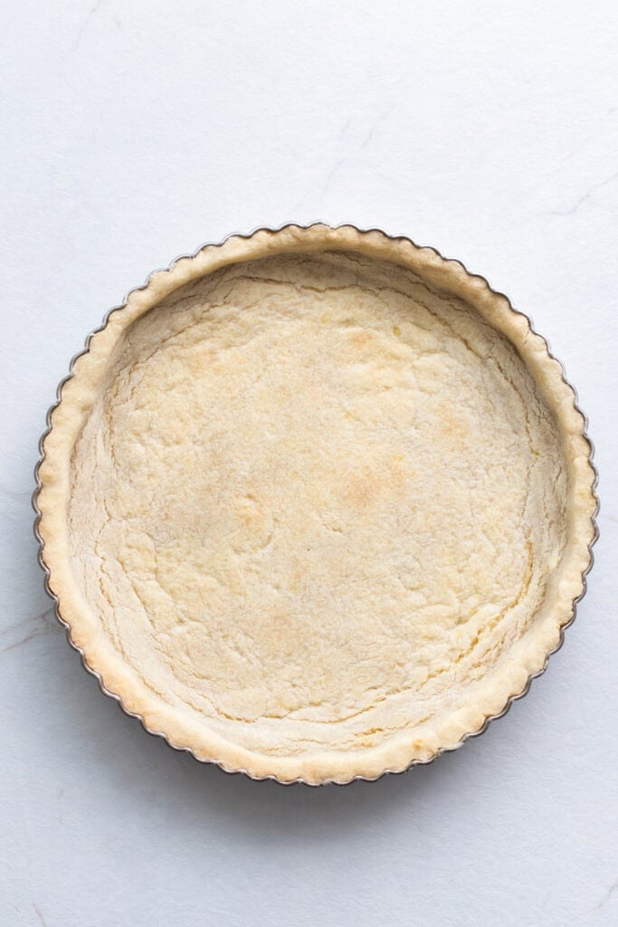 A freshly baked tart crust from the oven.