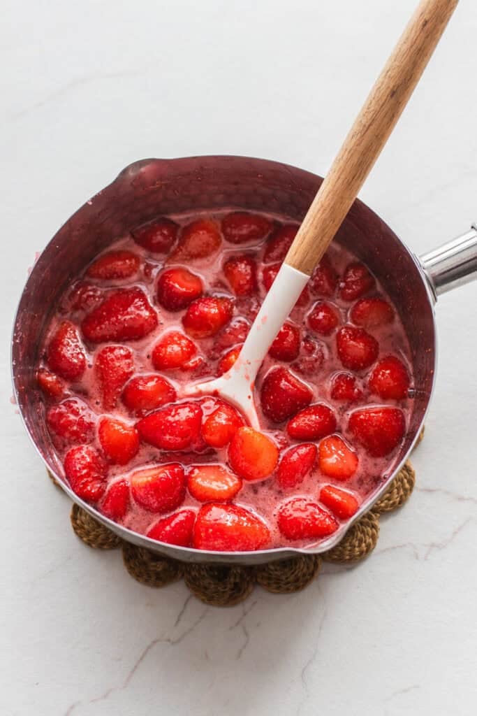 Strawberries in a sauce pan.