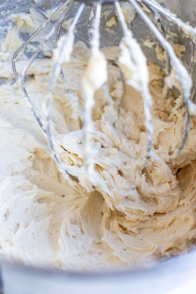 Vanilla and salt added to butter cream frosting and whipped until fluffy.