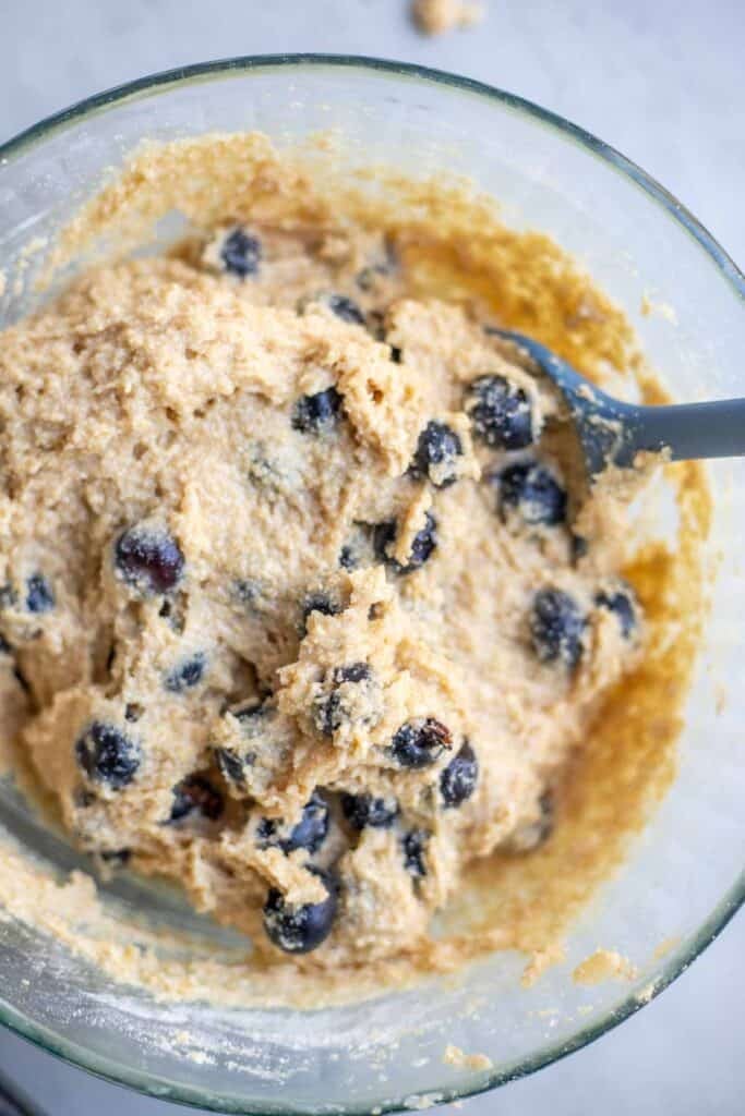 blueberries folded into muffin batter.