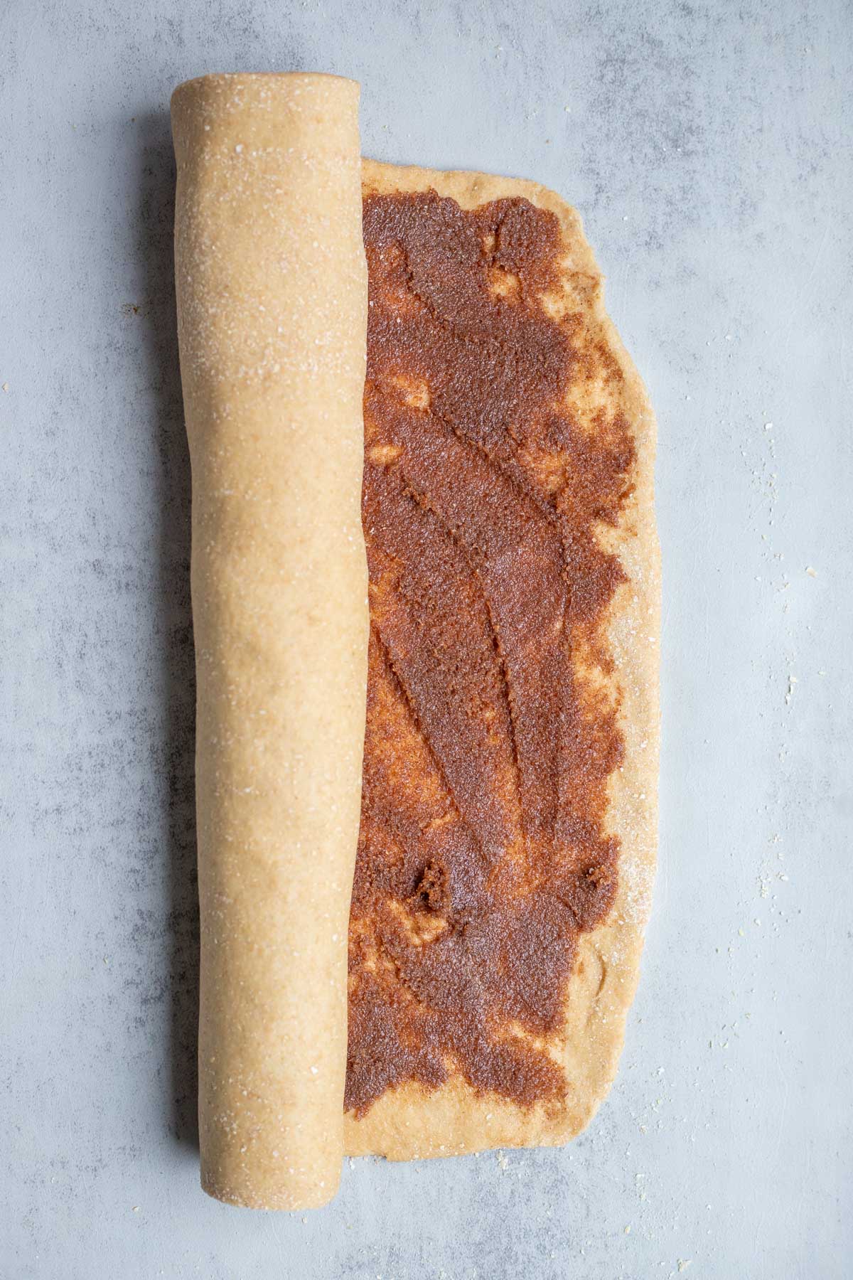 Dough rolled up with a filling. 