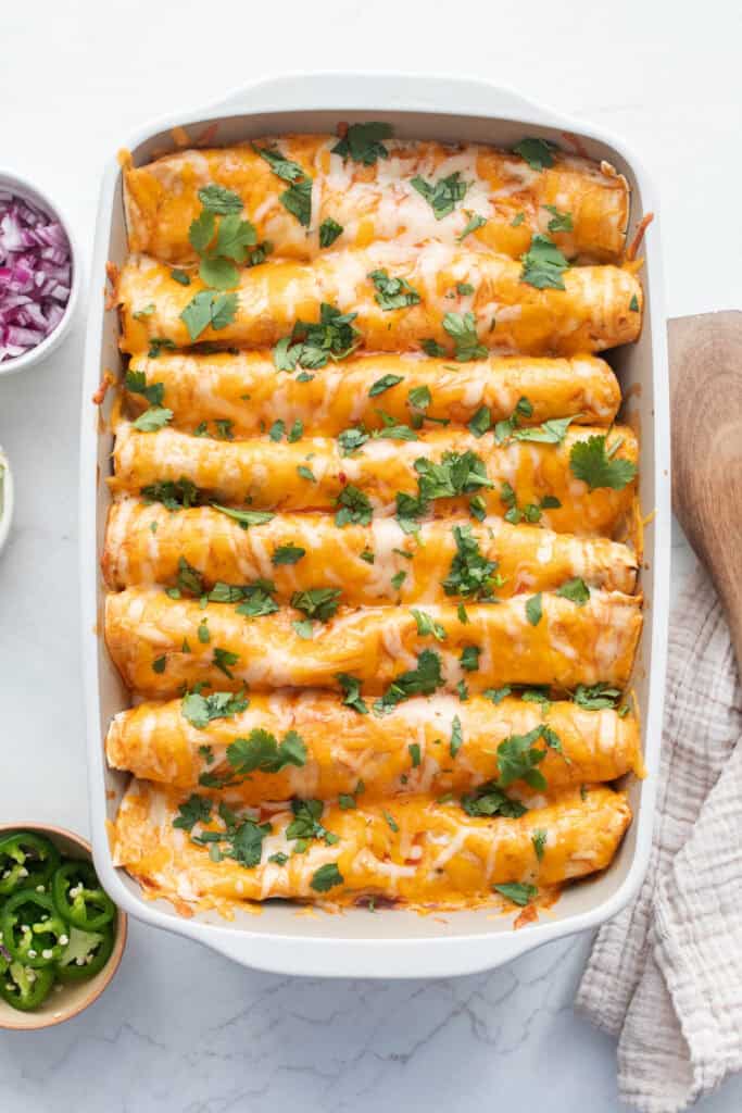 A pan of enchiladas.