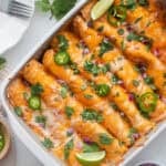 A pan of enchiladas.