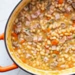 A soup pot of ham and beans.