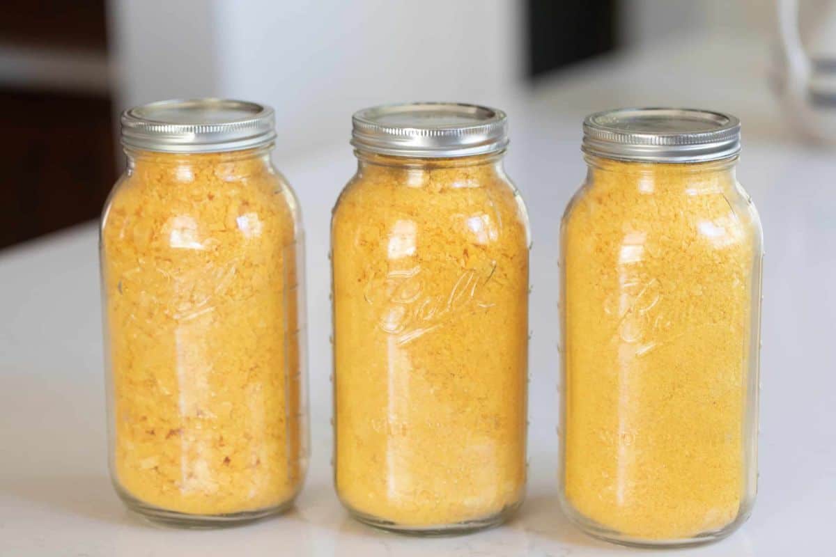 Three jars with freeze dried eggs.