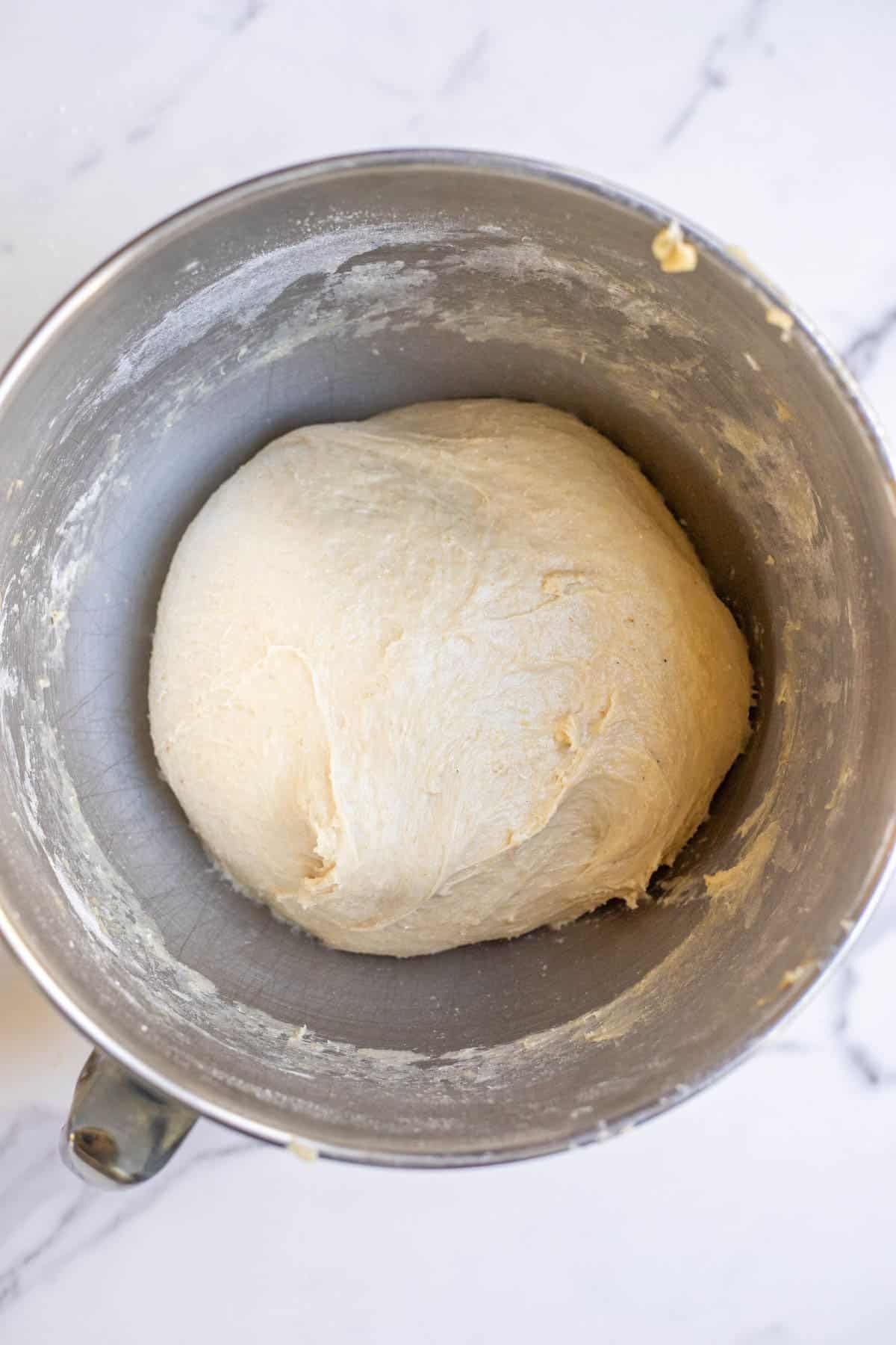 Sourdough left in a mixing bowl to rise over night.
