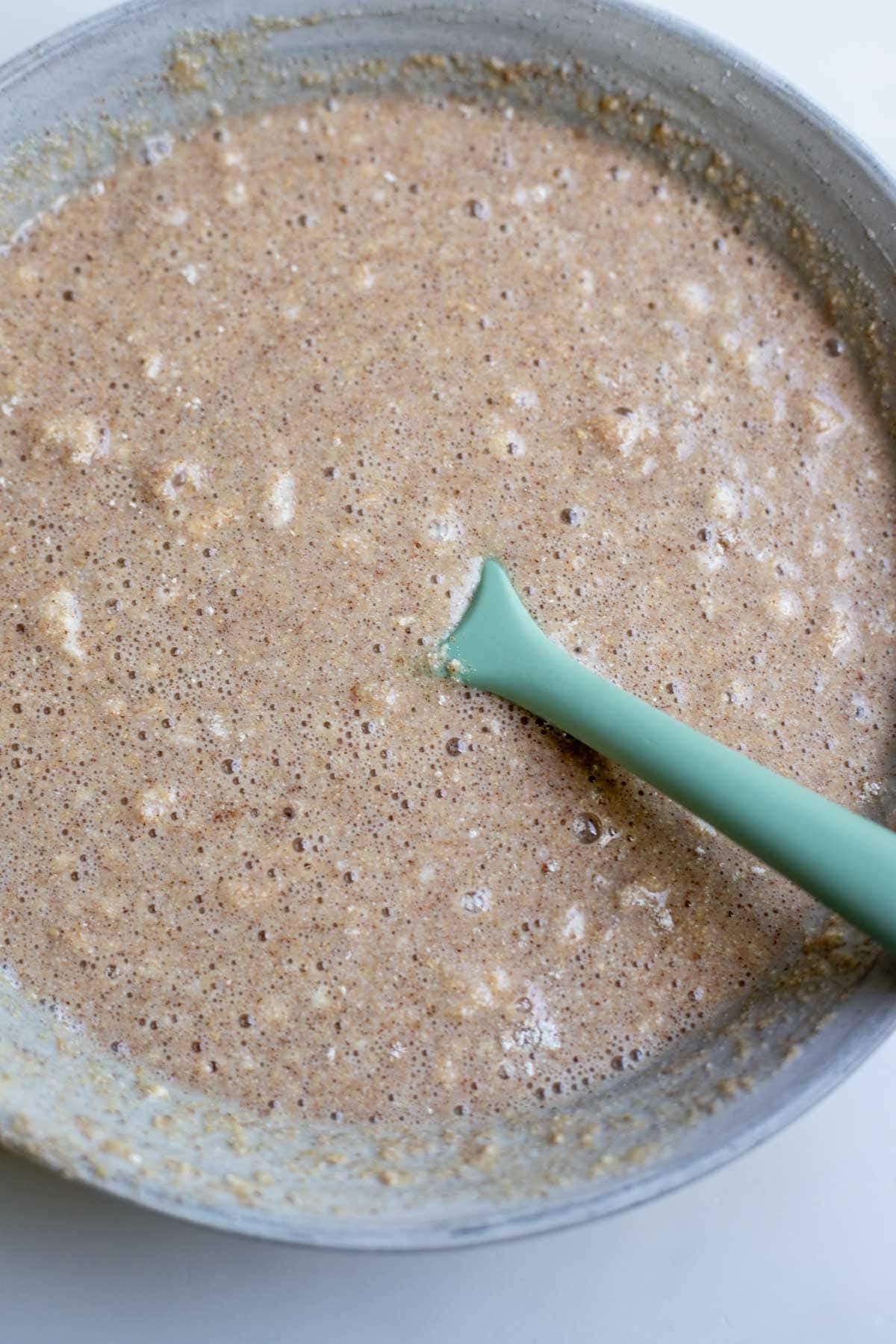 Cobbler batter mixed together in a large bowl.